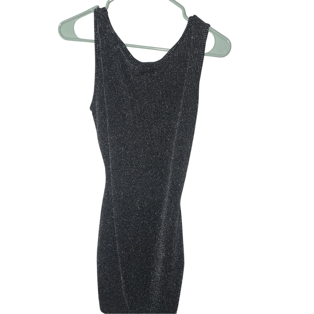 See You Monday Dress Women Large Black Silver Metallic Cutou Bodycon Sleeveless