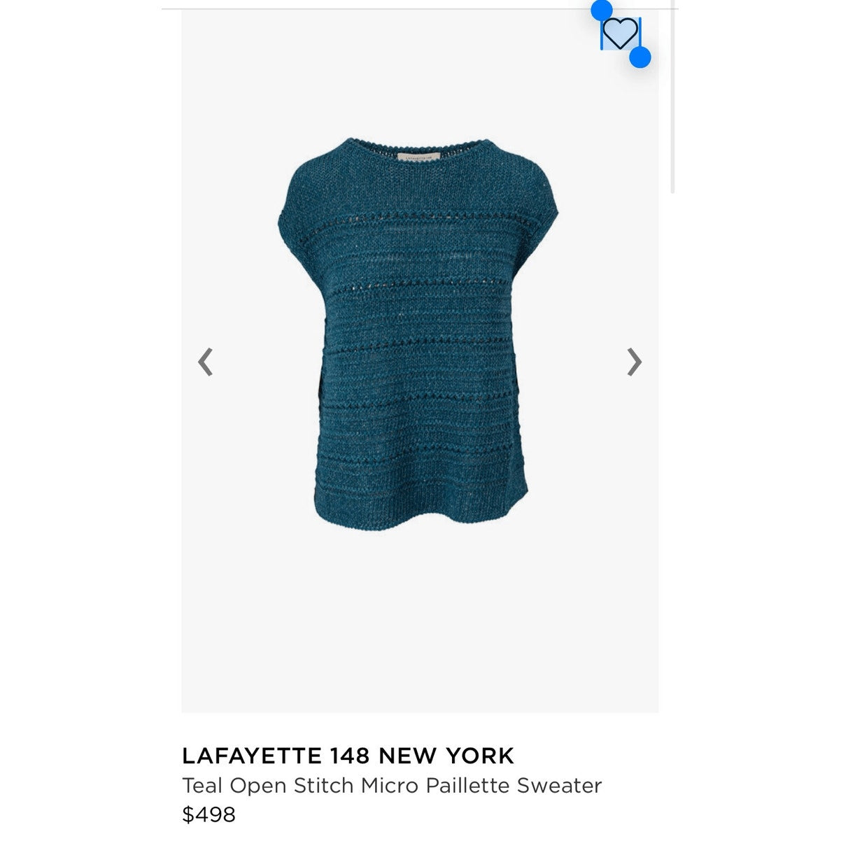 Lafayette148 Silk/Cotton Teal Open Stitch Micro Paillette CoastalGrandma Sweater