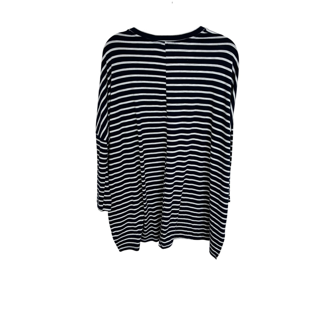 Umgee Women's Striped Long Sleeve V Neck Patch Pocket Nautical Coastal Shirt S