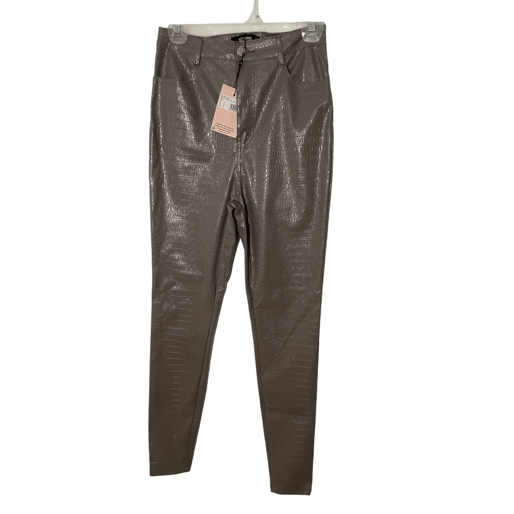 NWT MISGUIDED Crocodile Slim Faux Leather Grey Pants 2 Influencer Animal Retro