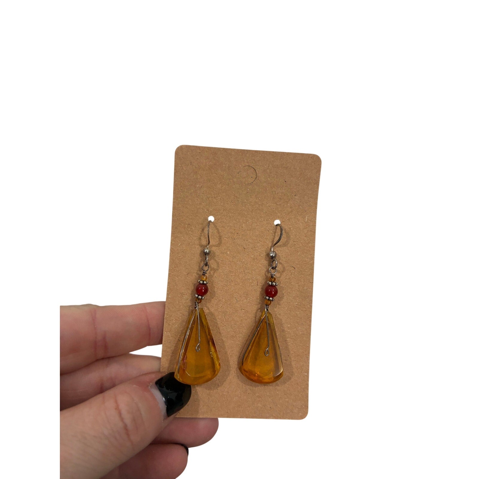 Vintage Amber Resin Drop Earrings Honey Yellow Boho Earthy Natural Gemstone