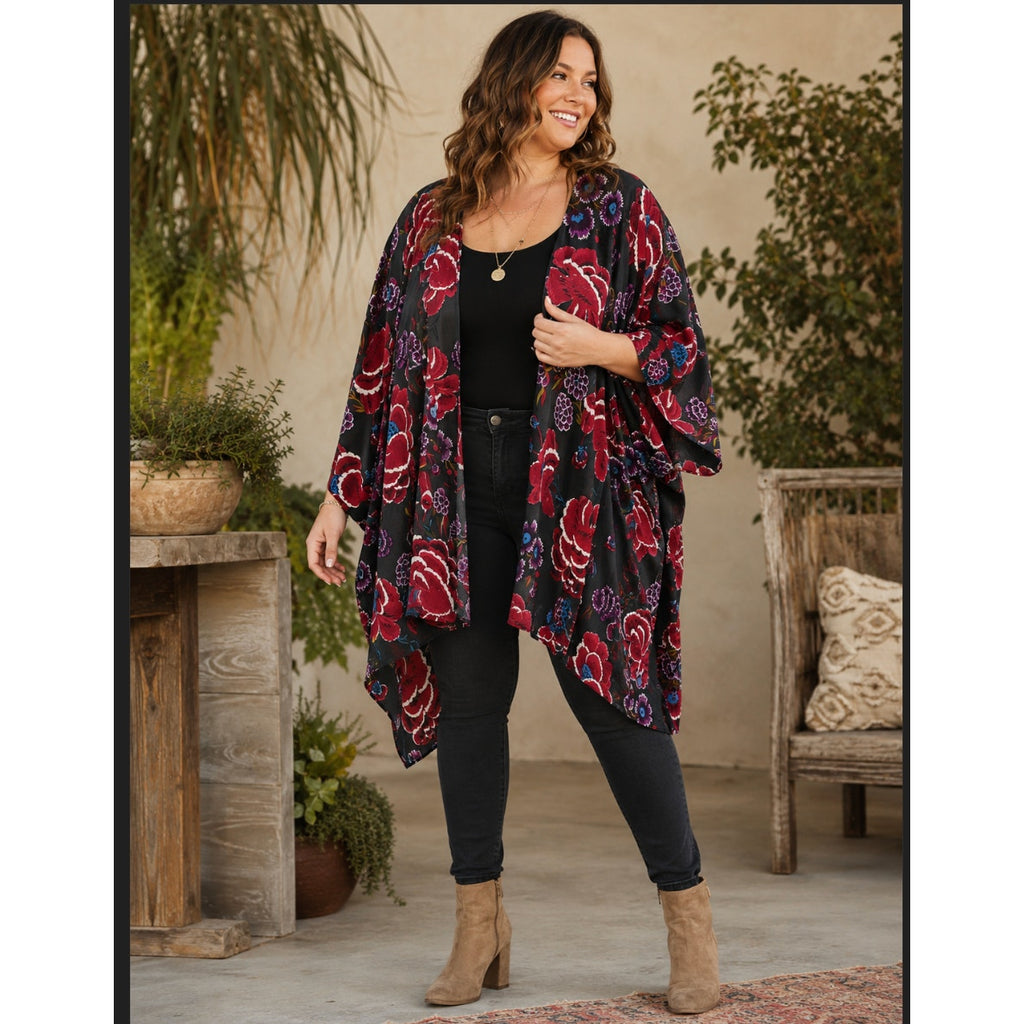 By Together Kimono Shirt Women S Blouse Multicolor Floral Sleeve Open Front