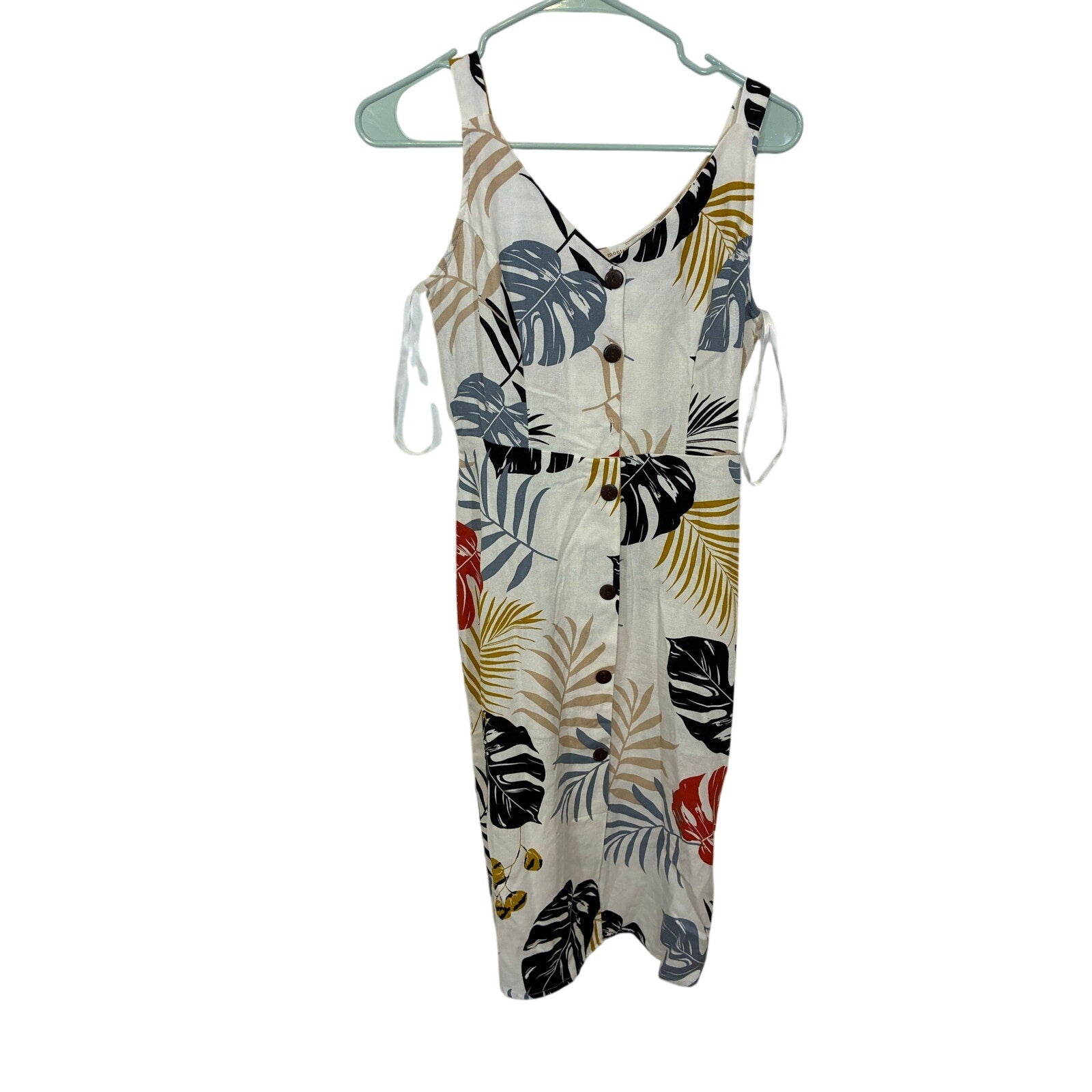 Monteau Tropical Print Linen Blend Midi Dress Resort Vacation Style S