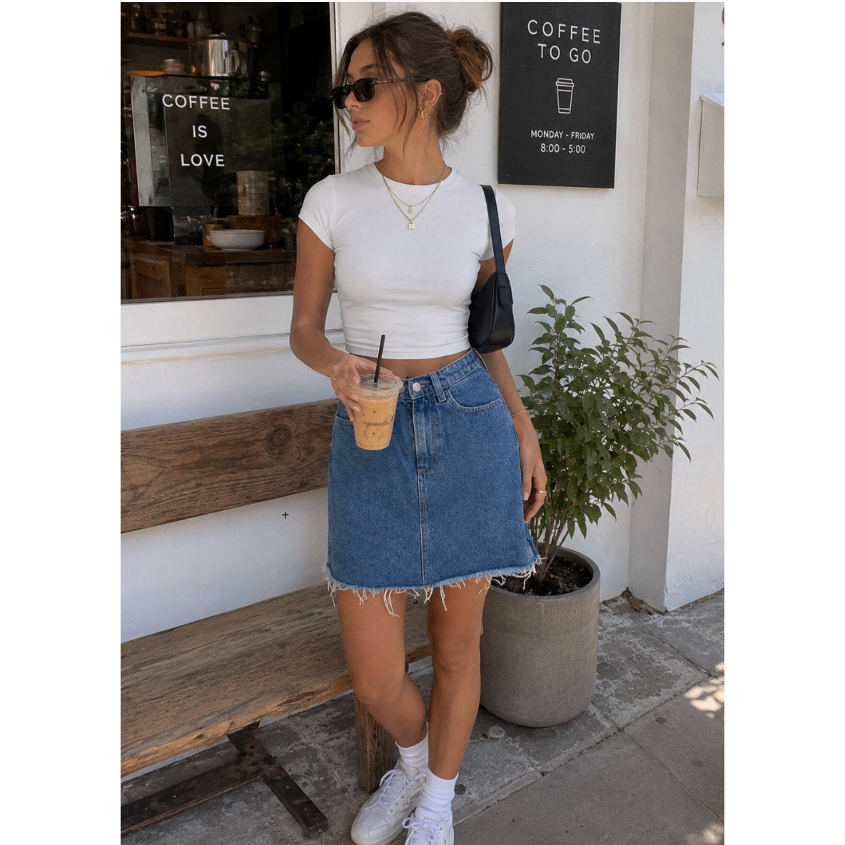 H&M Denim Above Knee Denimcore Y2K Modest Raw Hem Medium Wash Skirt