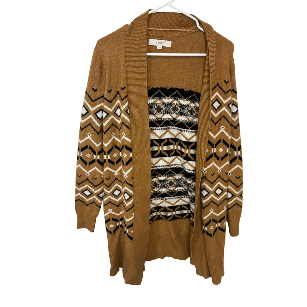 LOFT Fair Isle Open Long Cardigan Womens Cozy Winter Knit Boho Nordic XS