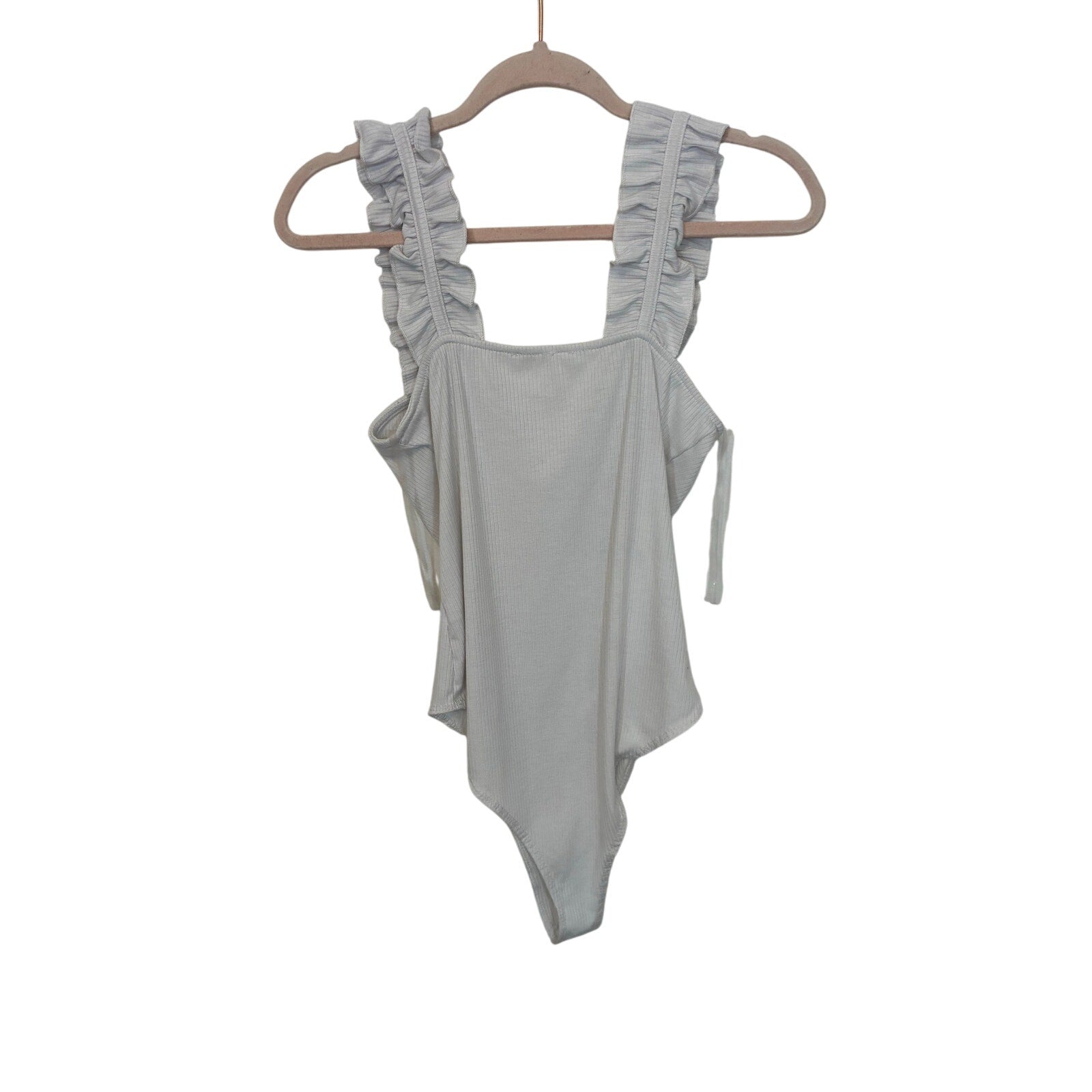 Entro White and Tan Bundle Ribbed Ruffled Tank Sleeveless Bodysuit Casual Basic