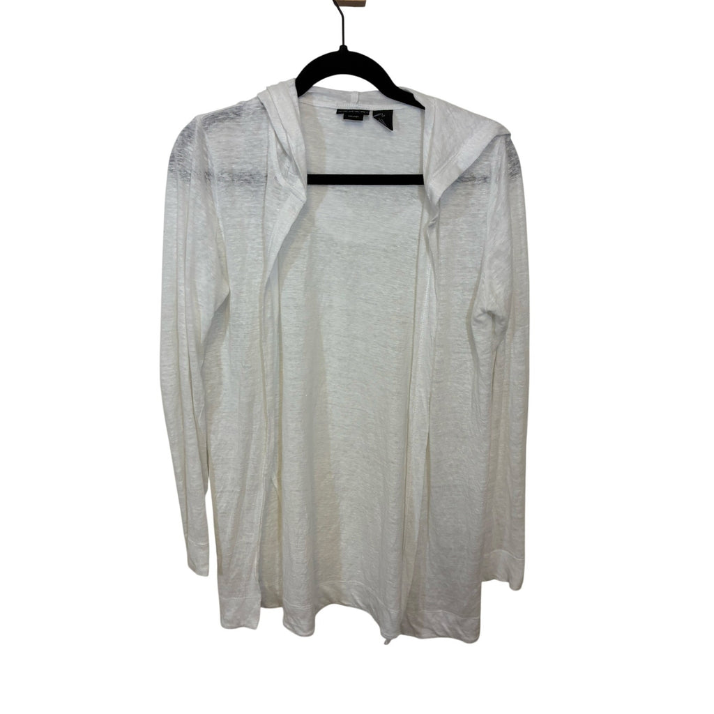 Tahari 100% Linen Hooded Open Front Cardigan Sweater Long Sleeve Casual Small
