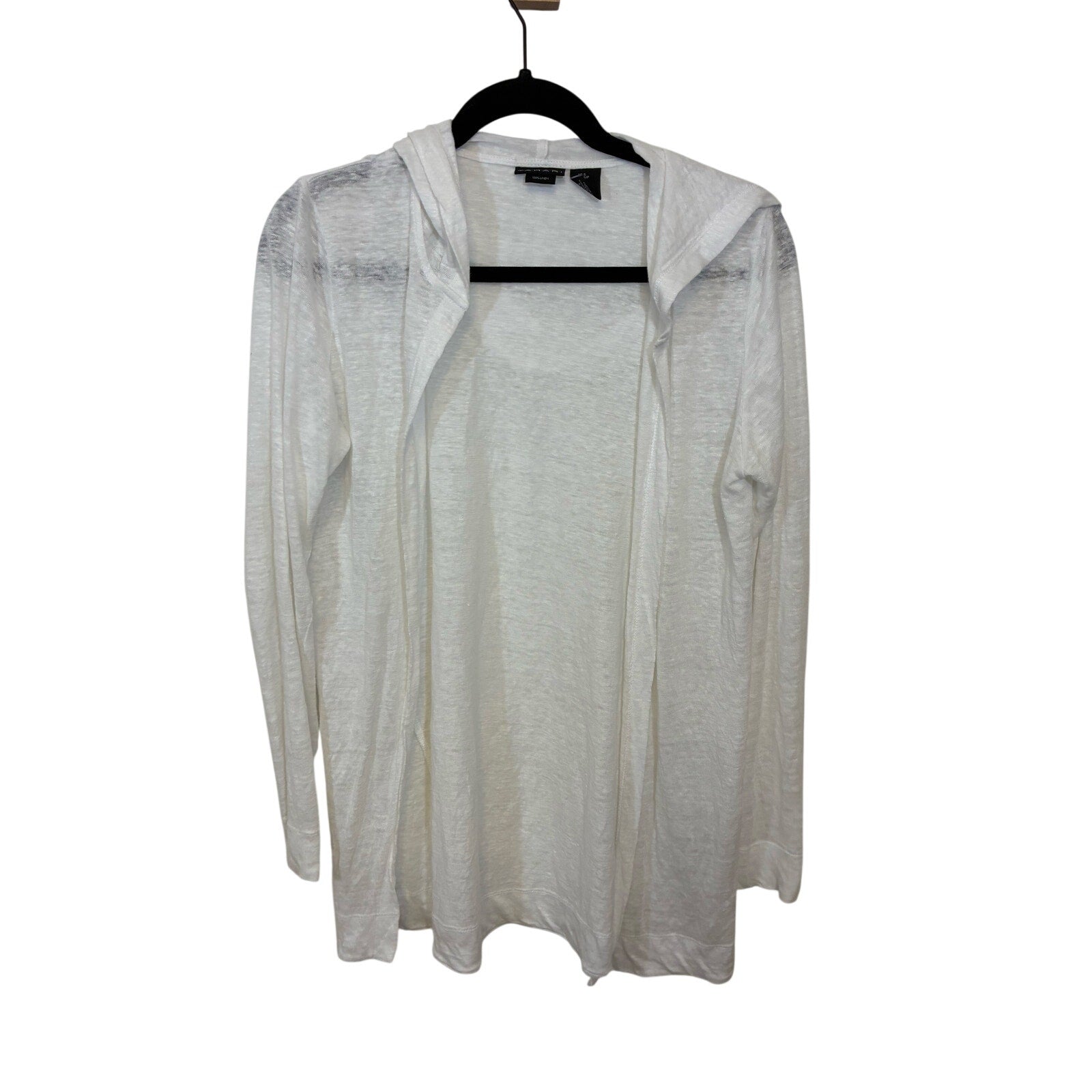 Tahari 100% Linen Hooded Open Front Cardigan Sweater Long Sleeve Casual Small