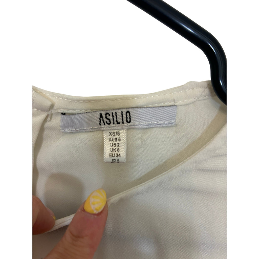 Asilio Built Of Glass Top White Long Pleat Sleeve Blouse XS Victorian CastleCore