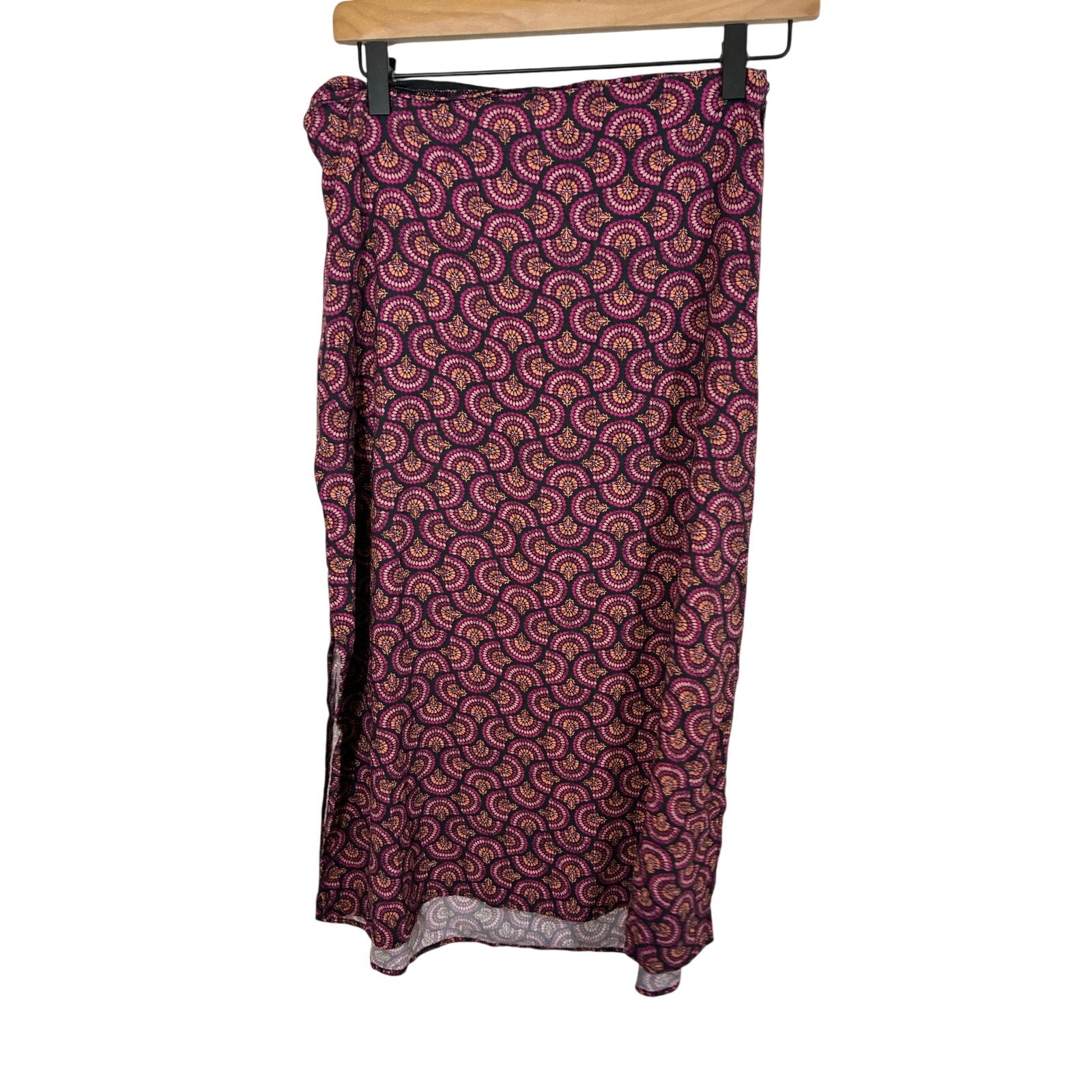 Marine Layer Ryan Midi Slip Skirt Purple Pink Boho Paisley Side Slit 6 Cottage