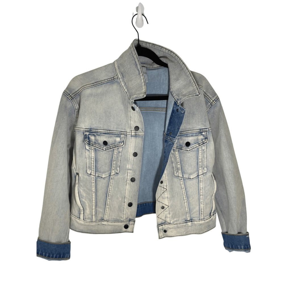 Athleta Women's Front Button Up Acid Wash Oversized Denim Trucker Jacket Small