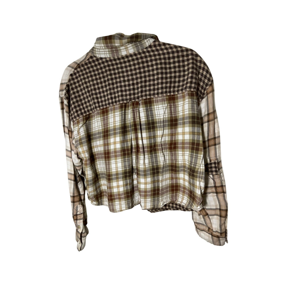 American Eagle Cozy Cabin Cropped Flannel Gorpcore Utility Lumberjack M Cotton