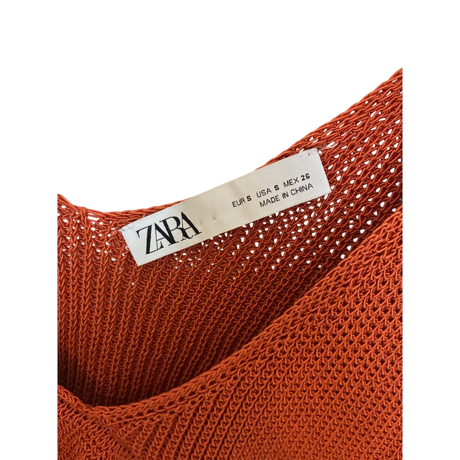 Zara Rust Orange Knit Ruffle Tank Top Western Boho Deep V-Neck Flowy S
