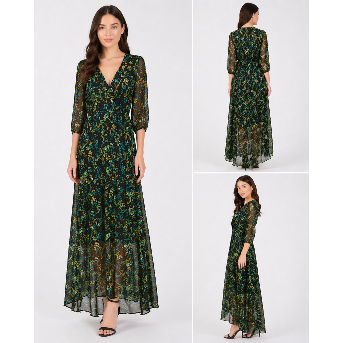 Miami Womens XXS Floral Maxi Dress High Low Hem Sheer Overlay Lined Cottagecore