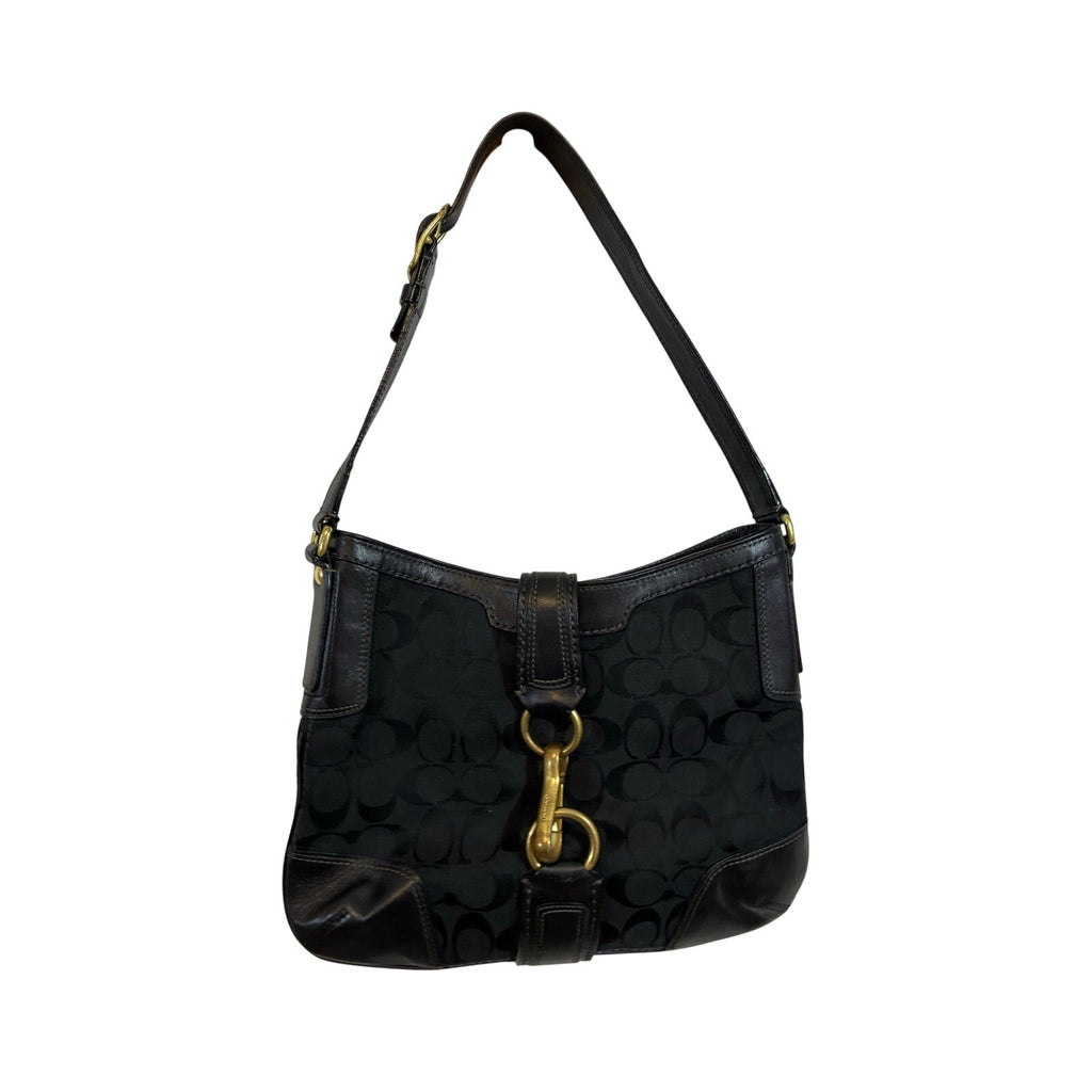 Coach Vintage Black Canvas Monogrammed Shoulder Hobo Bag Legacy Signature