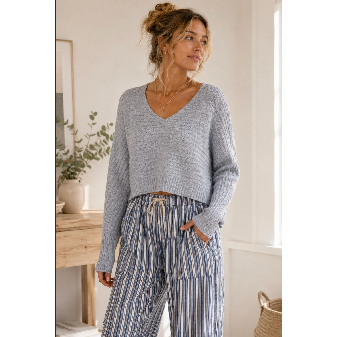 Sincerely Jules Cropped Periwinkle Waffle Knit Women's Sweater Soft Girl SZ M