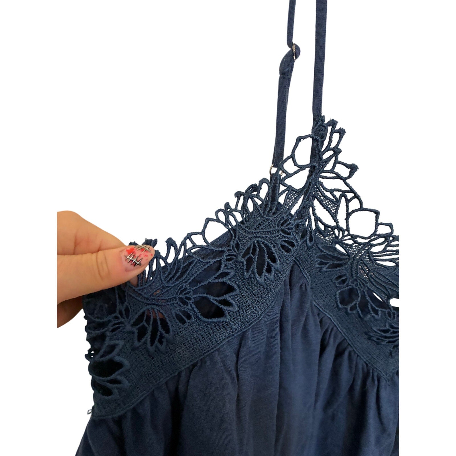 Navy FREE PEOPLE KAYLA TANK Women's Boho Crochet Lace Dainty Preppy Minimal L