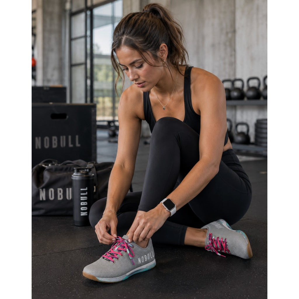 NOBULL Outwork SuperFabric Trainer Sneakers Gray Pink 7.5 Cross Training Shoes