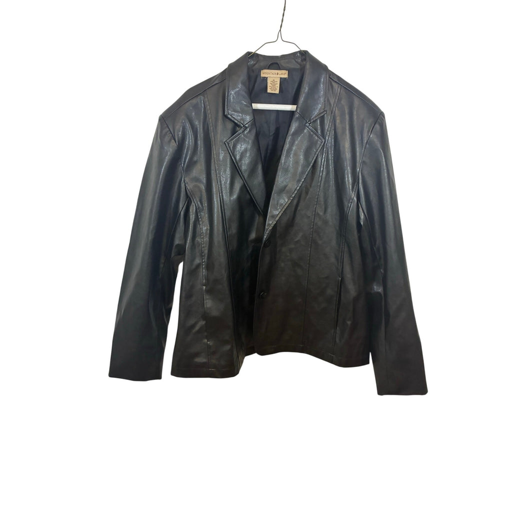 Mountain Lake Petite Women's XL Faux Leather Blazer Jacket Black 3 Button