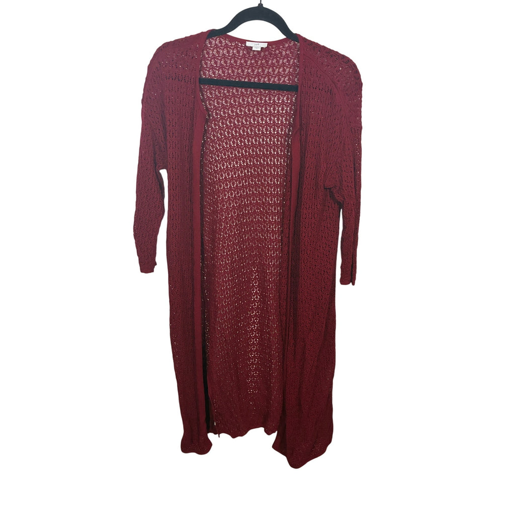 J.Jill Open Knit Long Line Cardigan Cranberry Crochet Open Front Sweater Women S