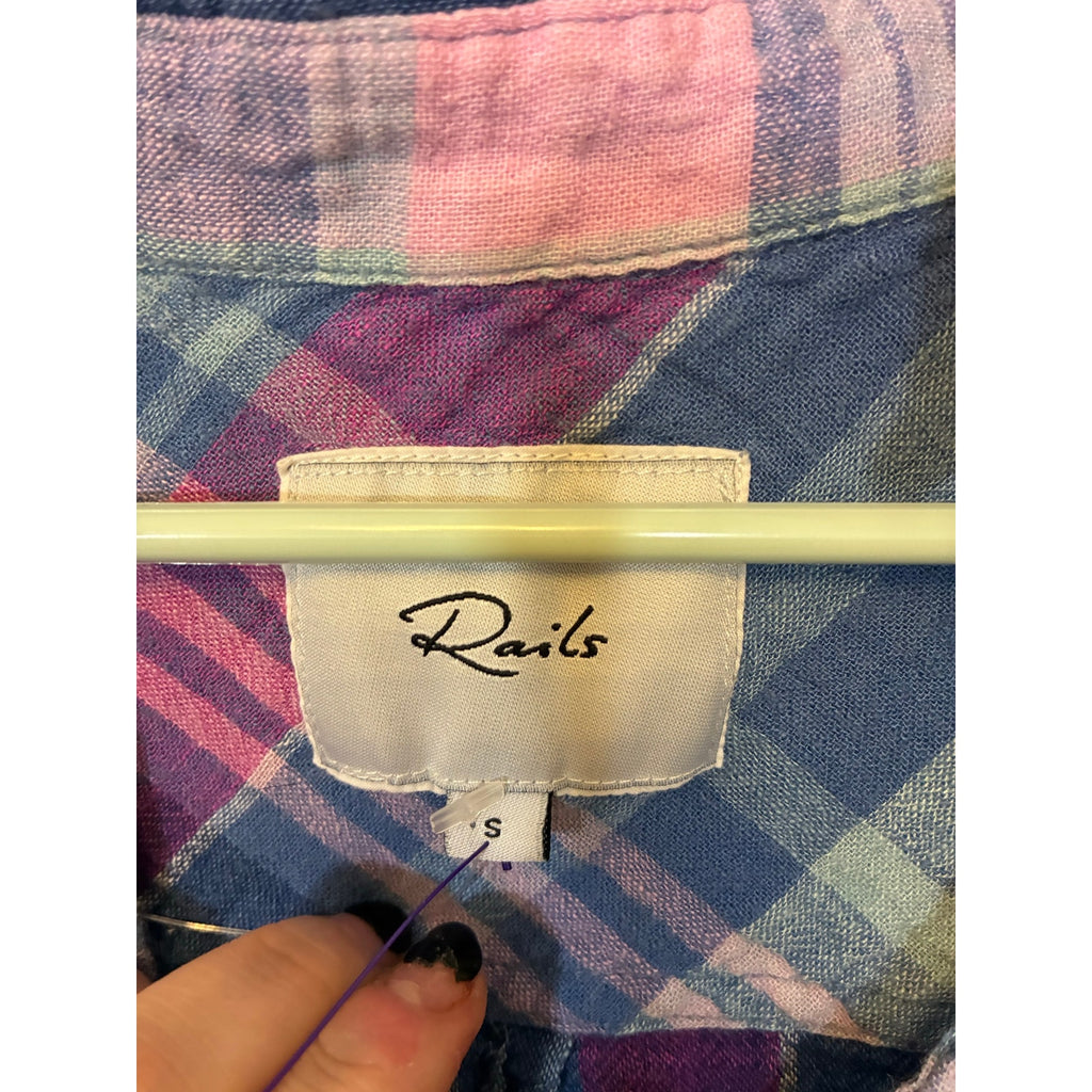 RAILS Charli Laguna Coast Plaid Shirt Blue Pink Coastal Preppy Button Front S