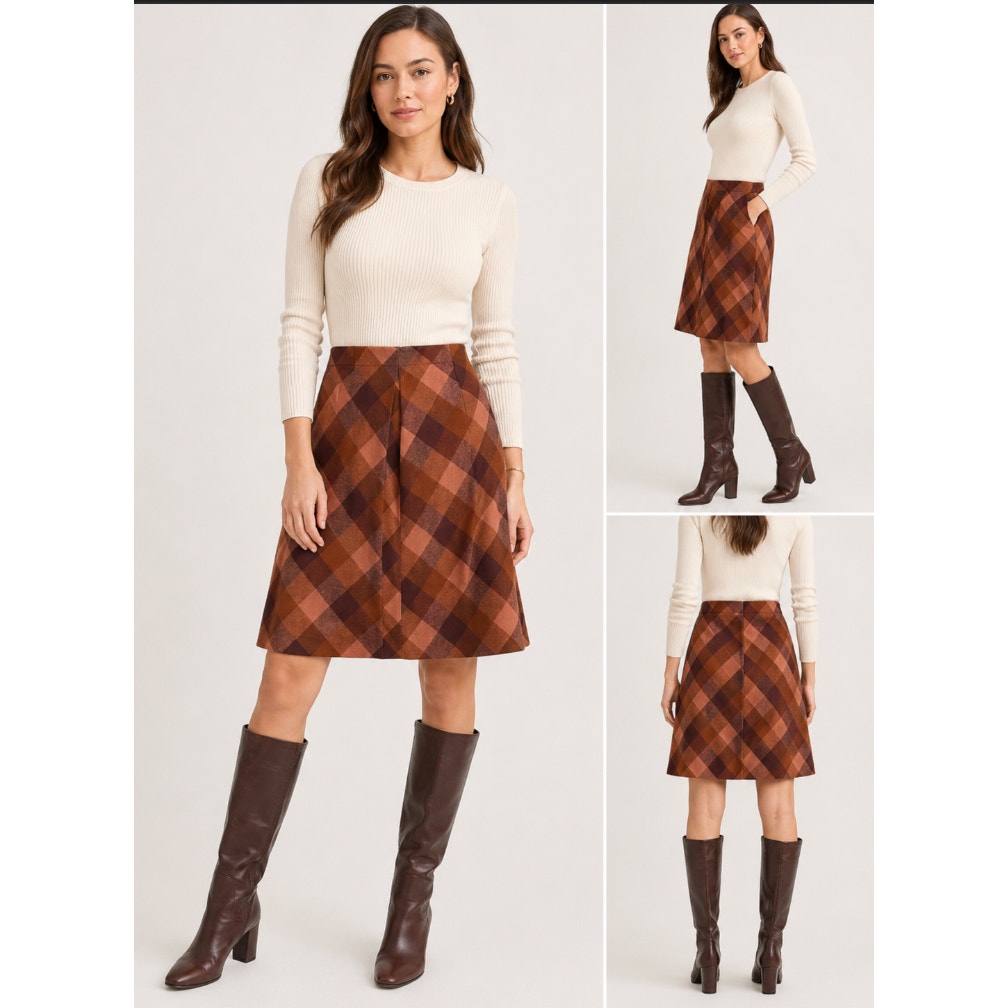 Caslon Orange Tartan Midi Skirt Ladies Wool Plaid Skirt 2P Friends Ms. Frizzle