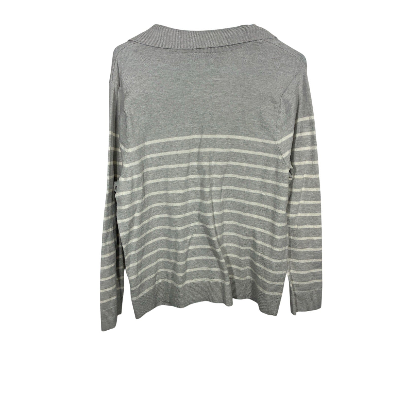 Crown & Ivy Gray White Striped Collared Sweater Women’s XL Preppy Coastal Casual