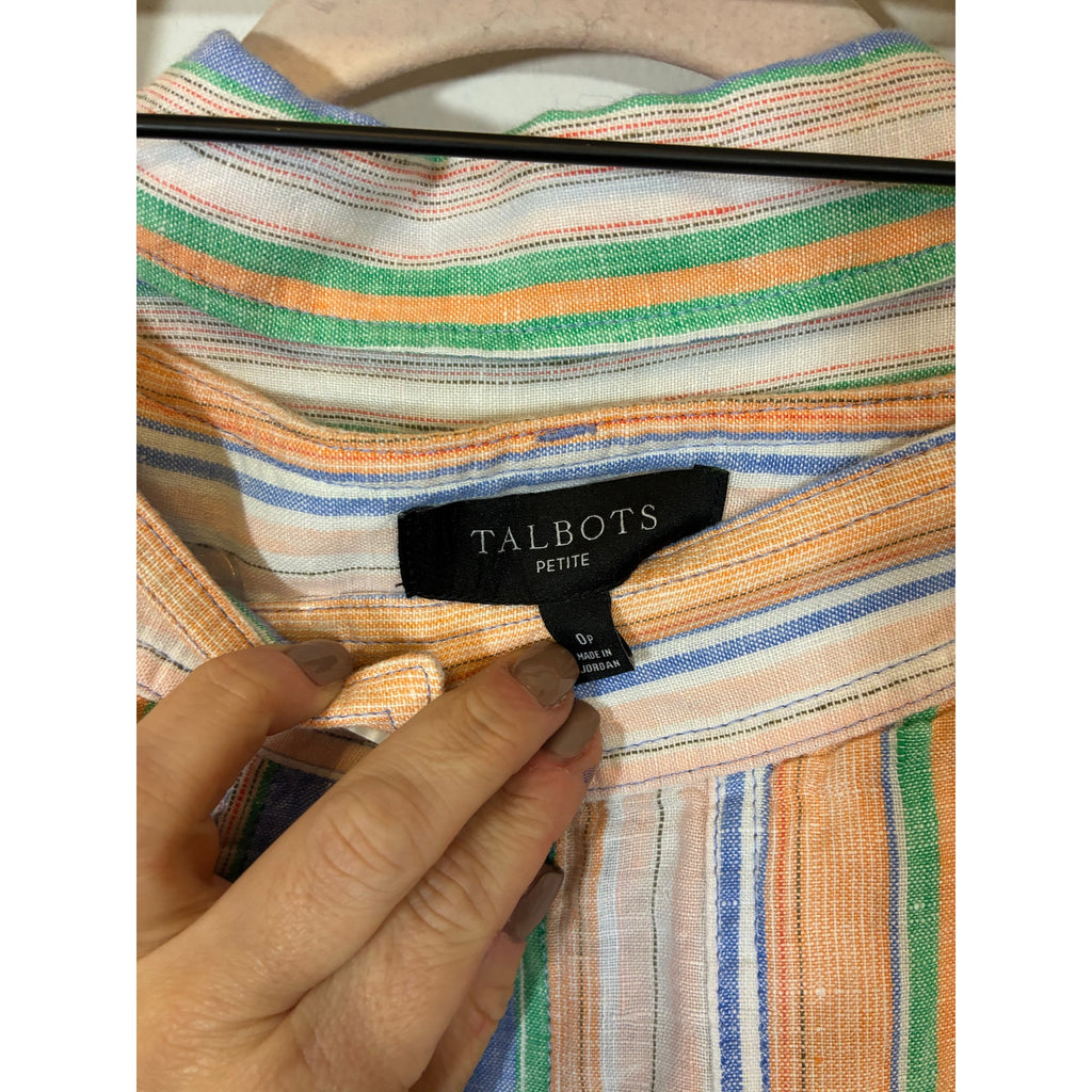 Talbots Linen Tie Hem Button Front Top Swing Stripe 0P Preppy Nautical Set