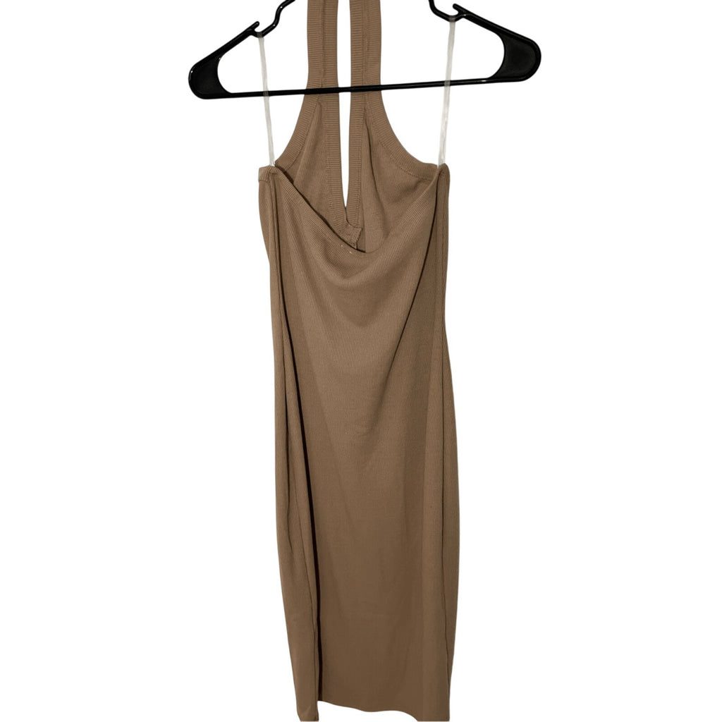 Timing Large New Halter Bodycon Nude Midi SunDress Fitted Preppy Casual Minimal