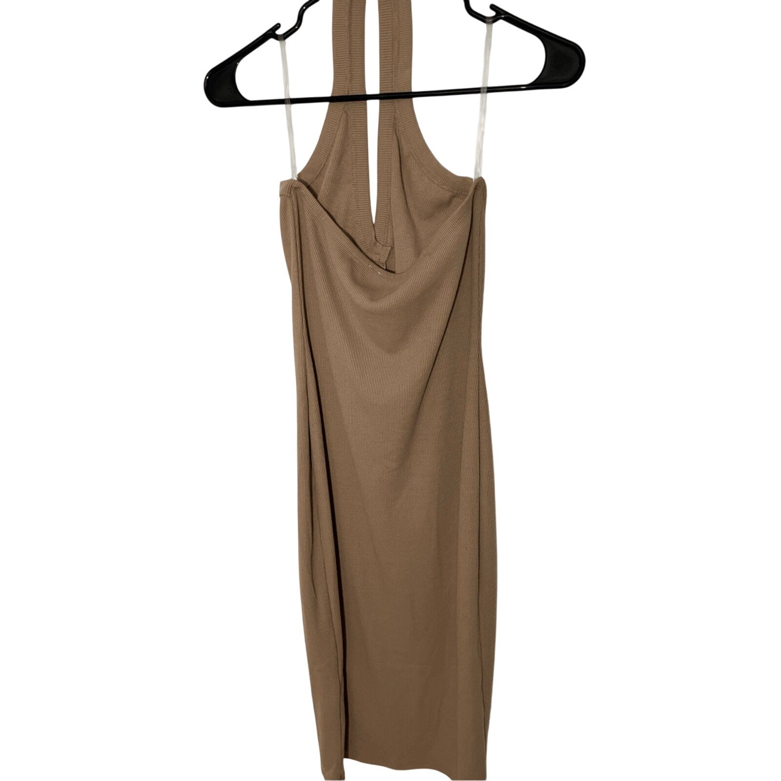 Timing Large New Halter Bodycon Nude Midi SunDress Fitted Preppy Casual Minimal