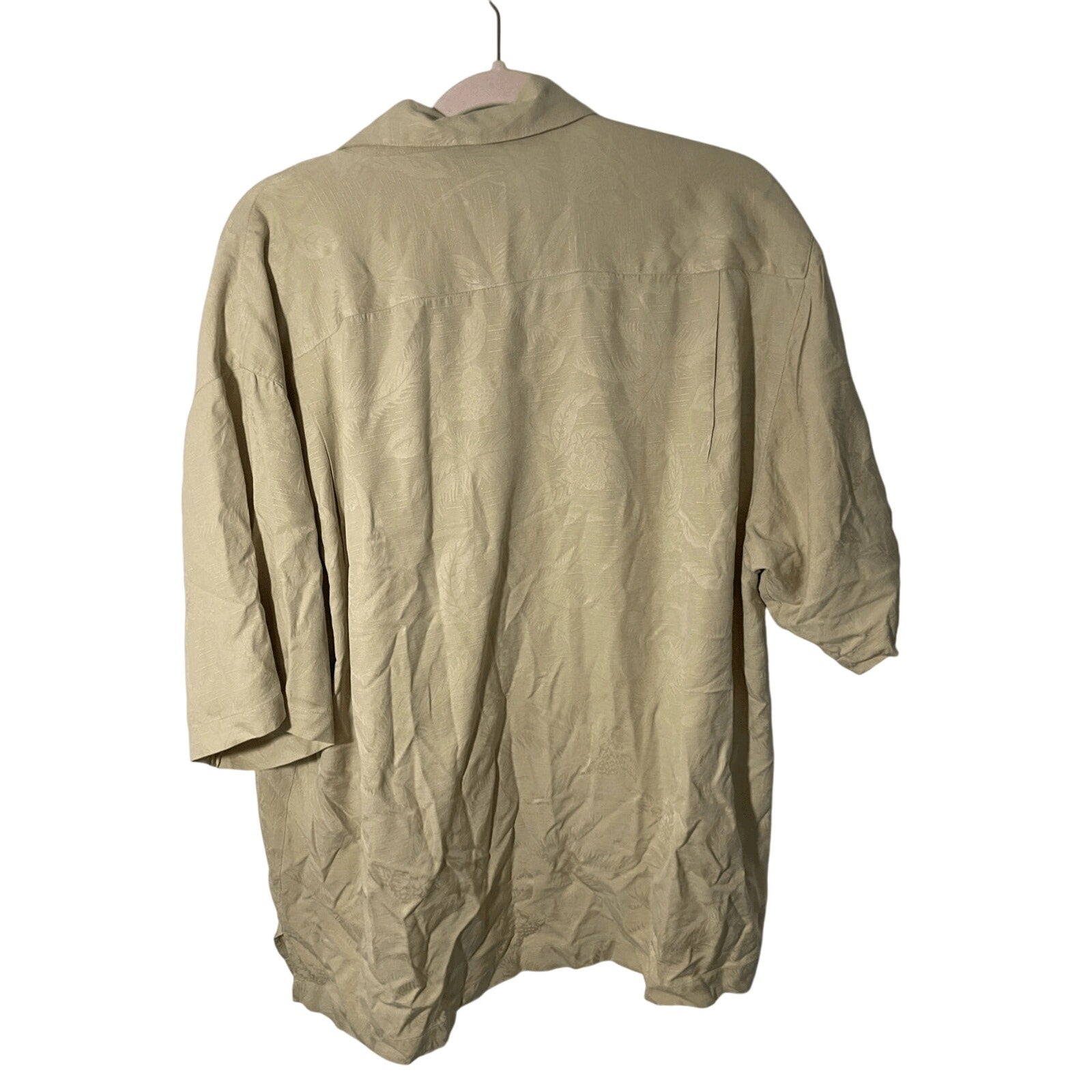 Joseph & Feiss Shirt Mens Size Large Tan 100% Silk Camp Palms Textured Button Up