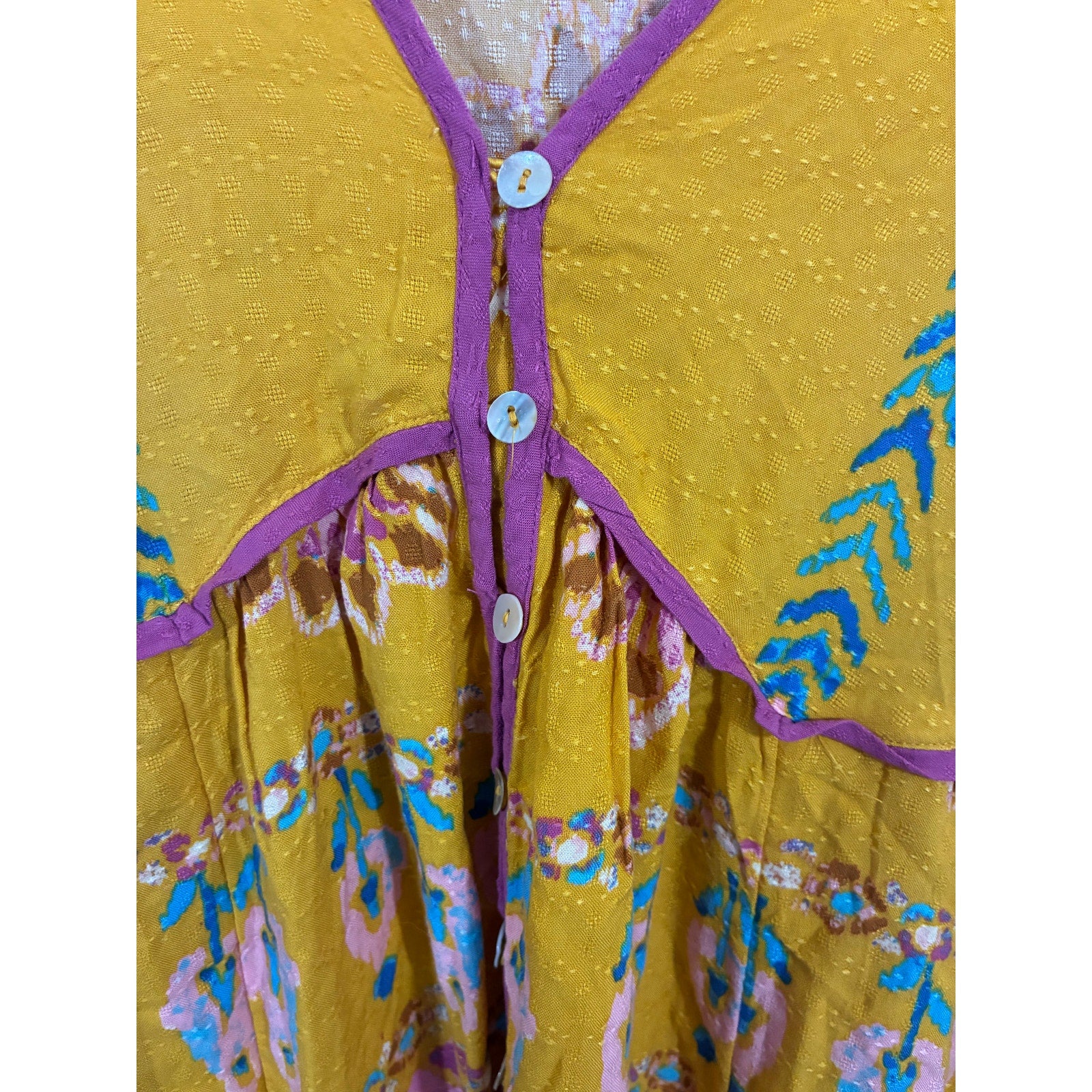 Free People Foley Maxi Dress Women’s M Yellow Duster Shirt Dress Boho Festival