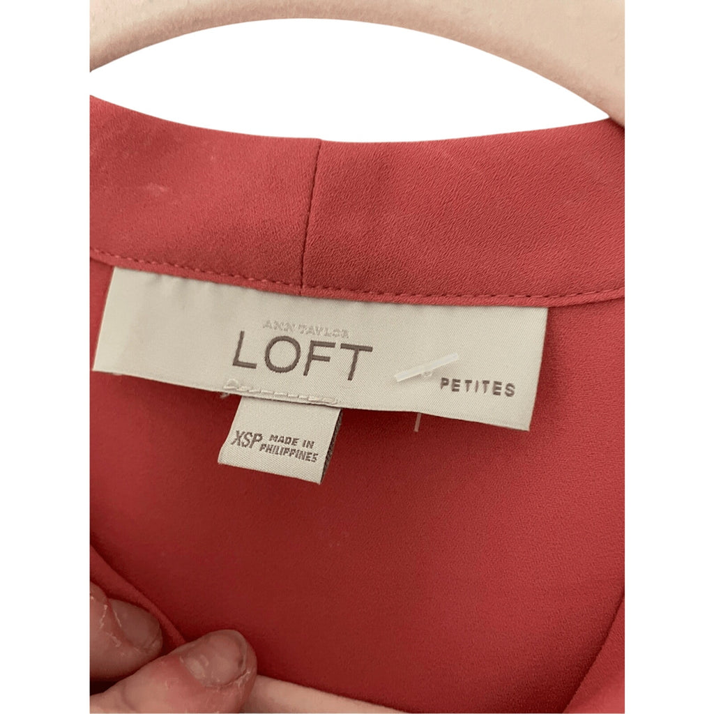 Loft XS Peach Front Button Up Blouse Short Sleeve Preppy Minimalist Babydoll
