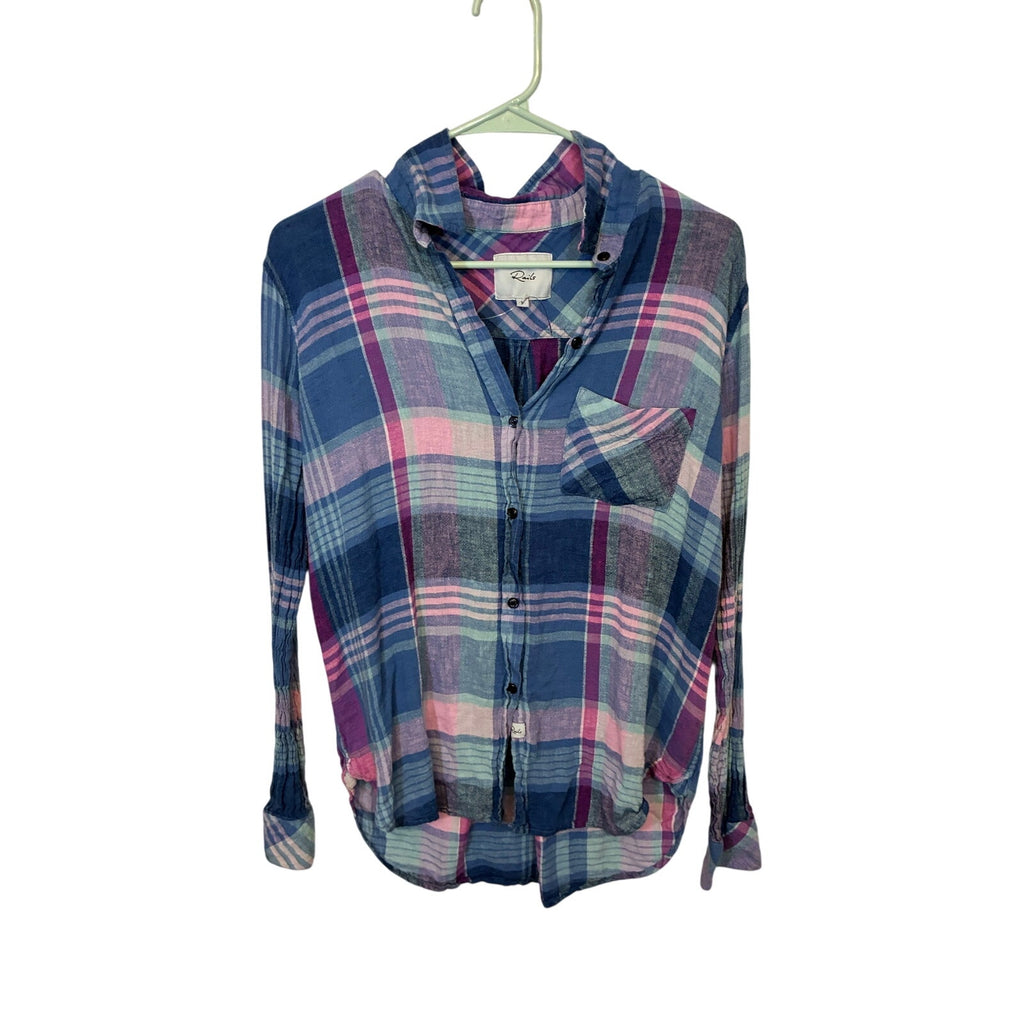 RAILS Charli Laguna Coast Plaid Shirt Blue Pink Coastal Preppy Button Front S