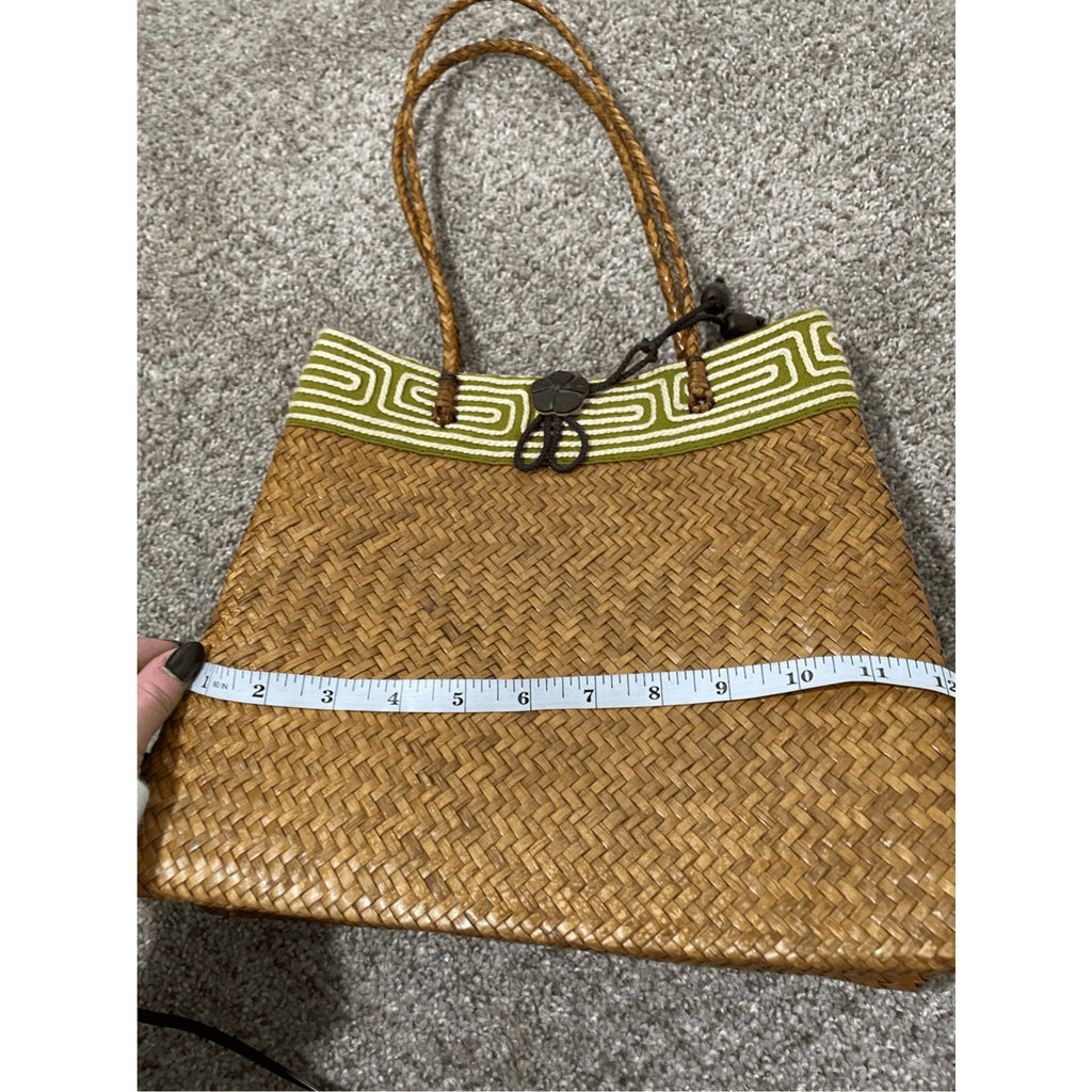 Woven Straw Women's Small Floral Earthly Bohemian Tote Eclectic Vintage Hippie