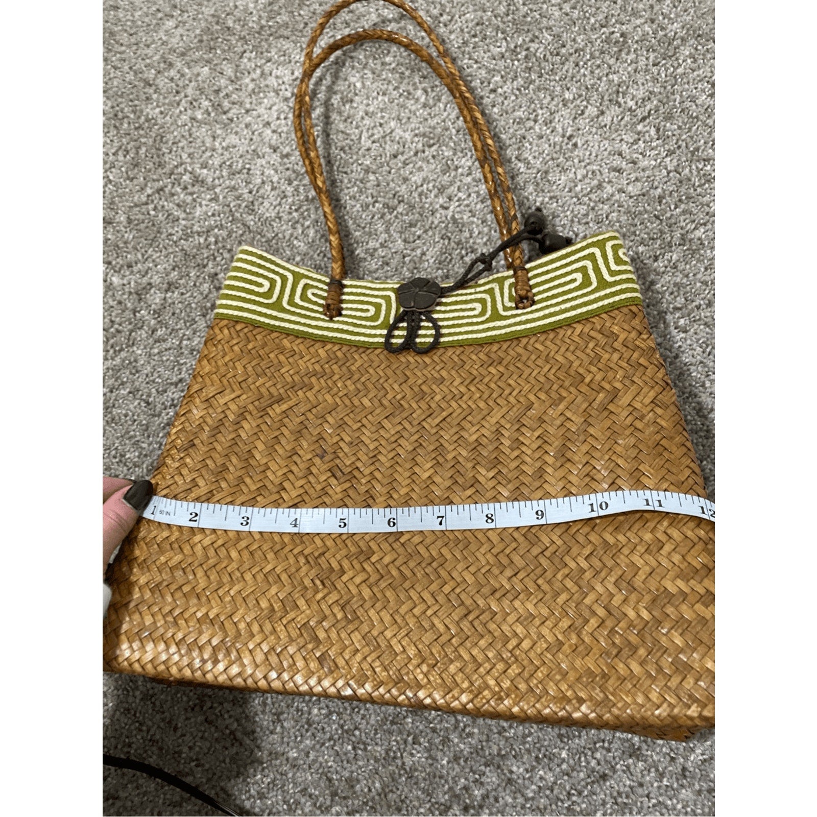 Woven Straw Women's Small Floral Earthly Bohemian Tote Eclectic Vintage Hippie