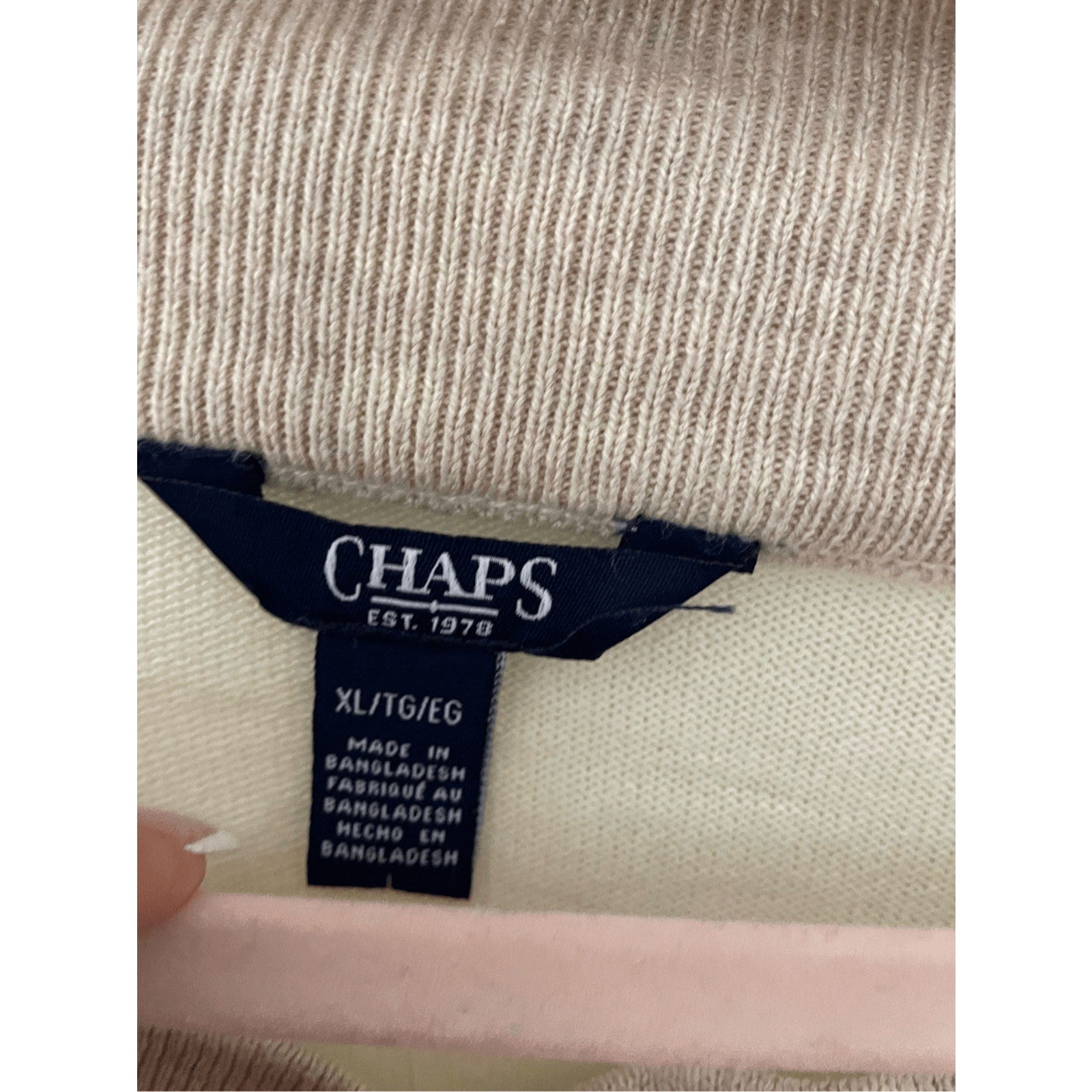 NWT Chaps  Colorblock Ivory Sweater Old Money Comfy Quiet Luxury Neutral XL
