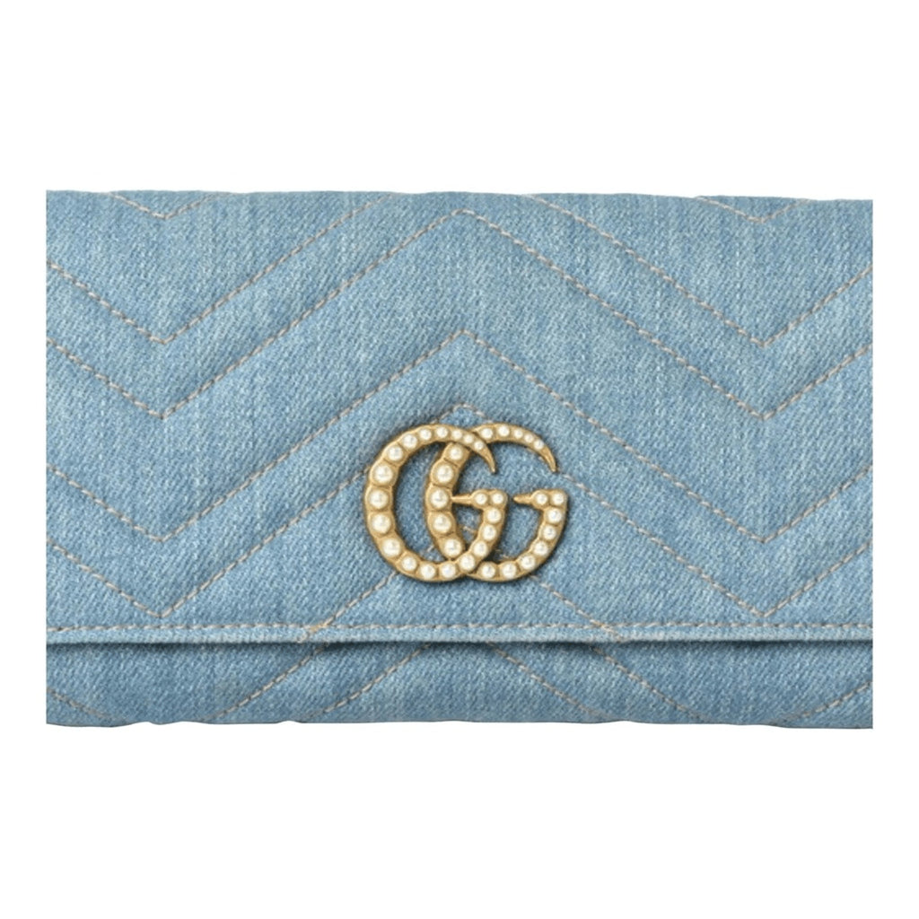 NWT Gucci Marmont Denim Pearl Zippy Wallet Limited Edition Preppy Denim Glam
