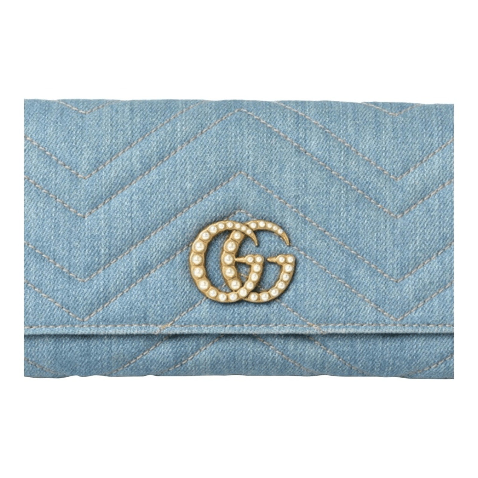 NWT Gucci Marmont Denim Pearl Zippy Wallet Limited Edition Preppy Denim Glam