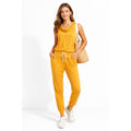 MONROW Cowl Neck Jumpsuit Mustard Sleeveless Drawstring Waist Casual Lounge NWT