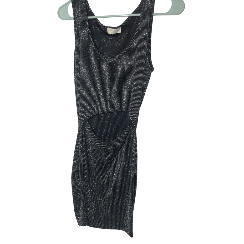 See You Monday Dress Women Large Black Silver Metallic Cutou Bodycon Sleeveless