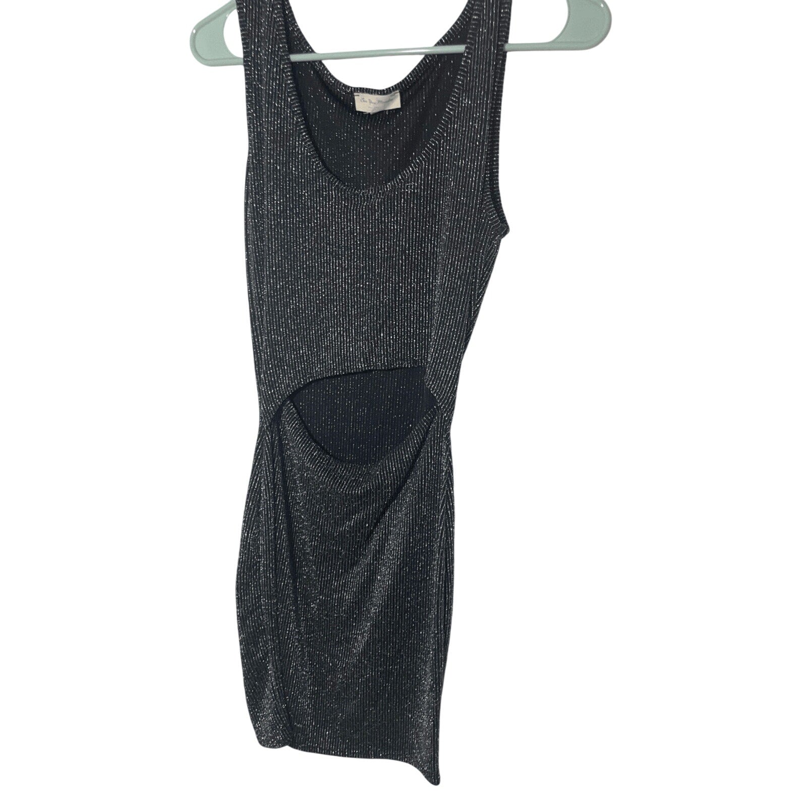 See You Monday Dress Women Large Black Silver Metallic Cutou Bodycon Sleeveless