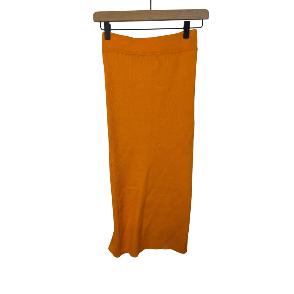 Cider Ribbed Midi Skirt Mustard Yellow Side Slit Bodycon Small Minimal Coastal