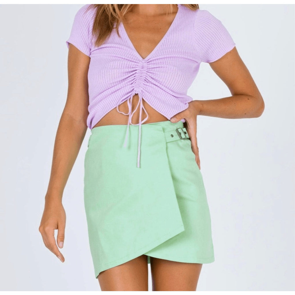 Princess Polly Asymmetrical Mint Green Denim Brandy Y2K Mini Skirt 4