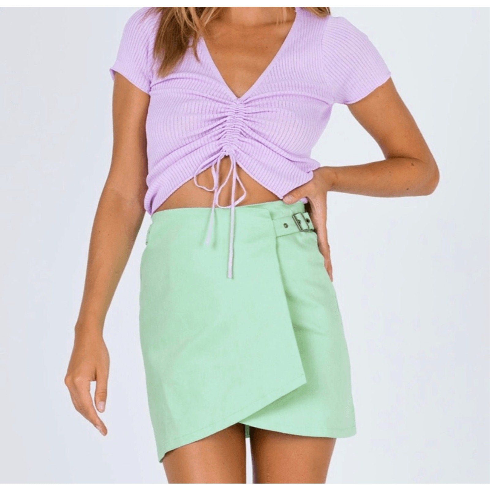 Princess Polly Asymmetrical Mint Green Denim Brandy Y2K Mini Skirt 4