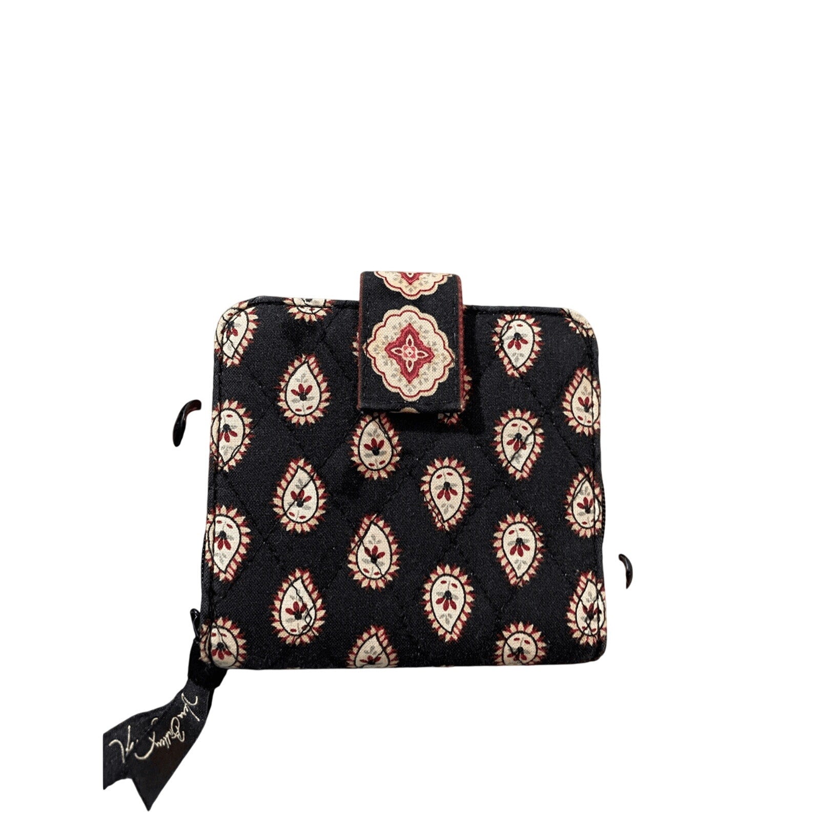 Vera Bradley CLASSIC BLACK Mini Zip Wallet Bifold Snap Close Change Purse