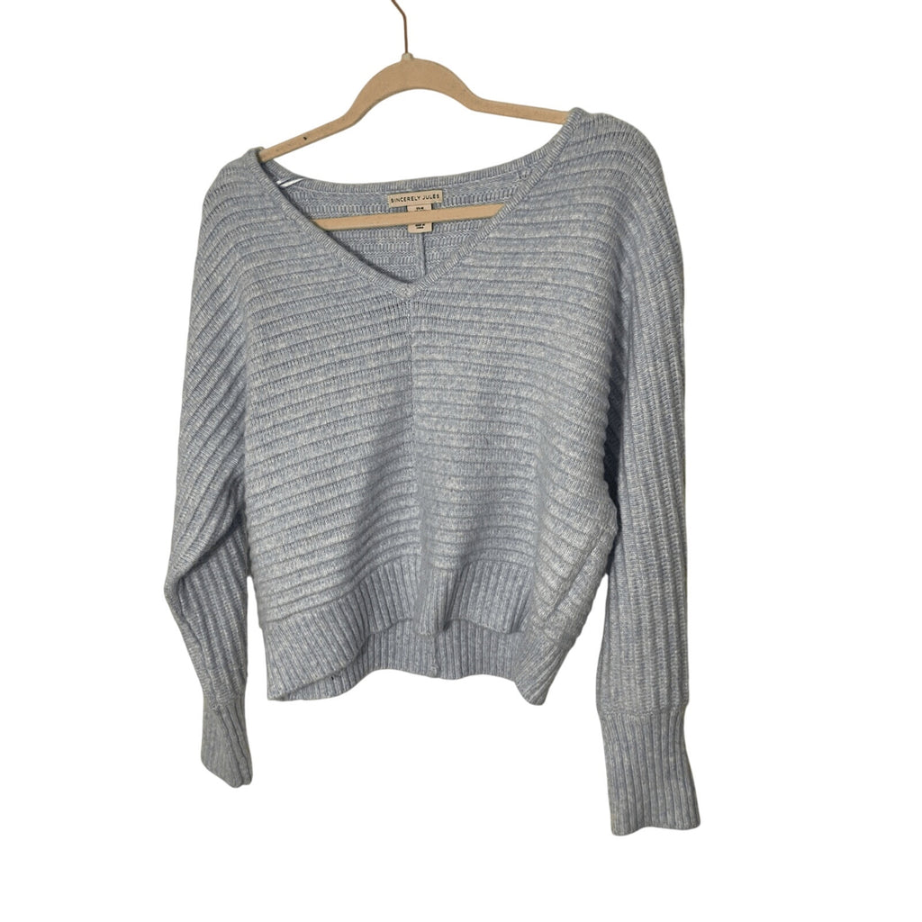 Sincerely Jules Cropped Periwinkle Waffle Knit Women's Sweater Soft Girl SZ M