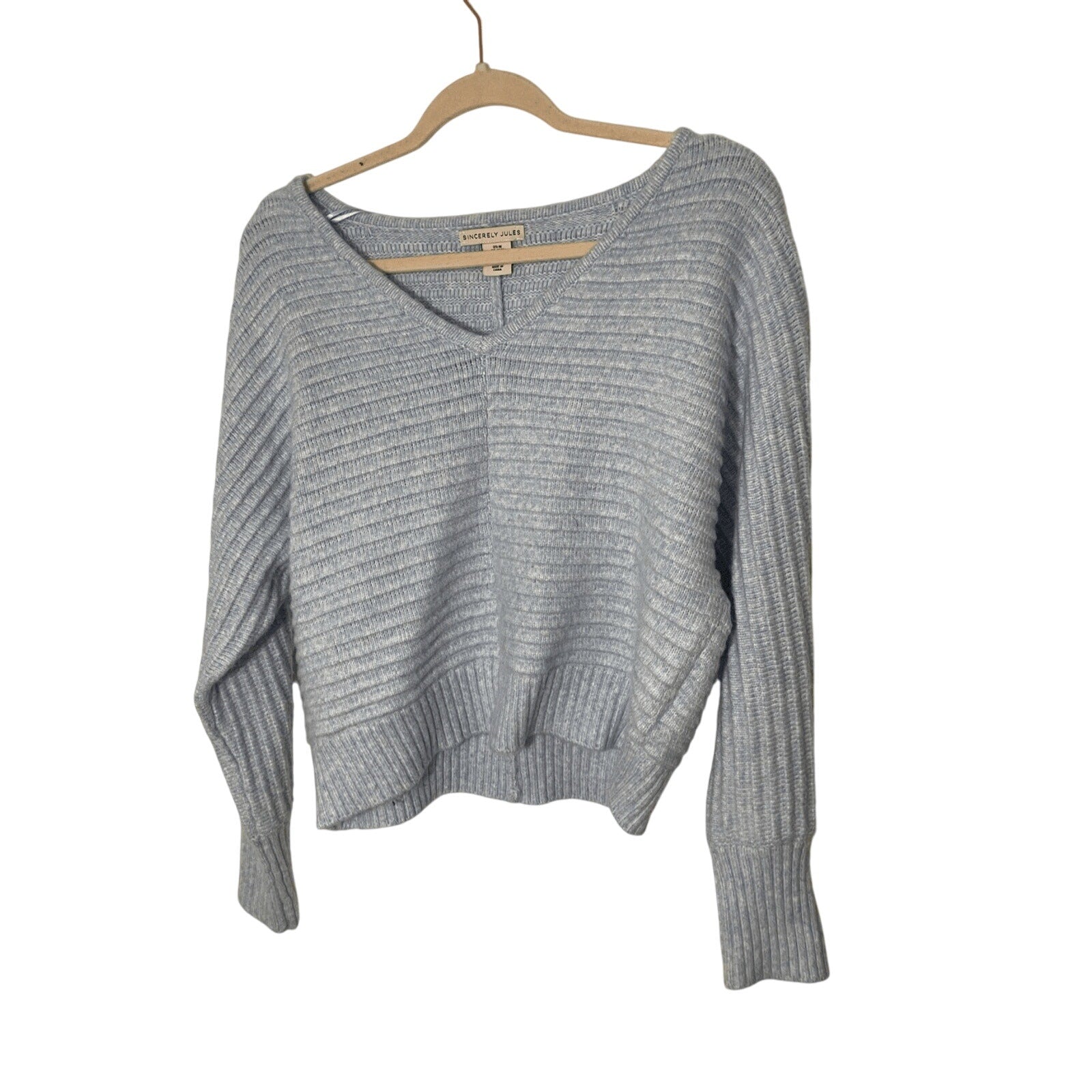 Sincerely Jules Cropped Periwinkle Waffle Knit Women's Sweater Soft Girl SZ M