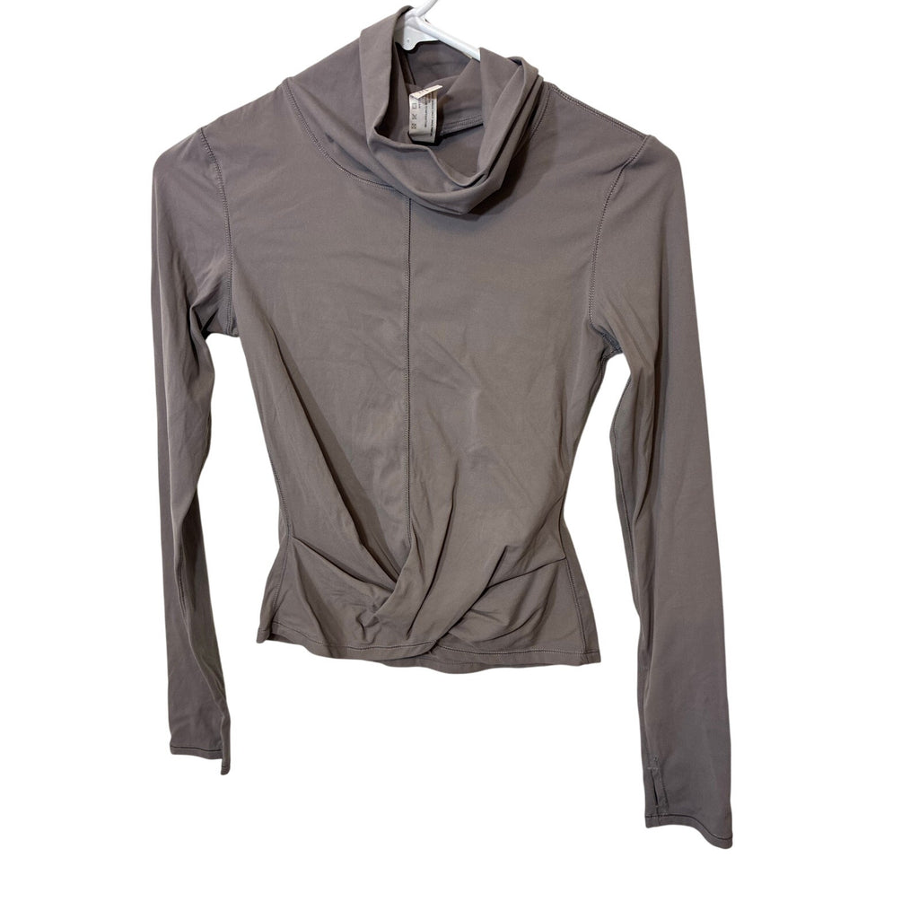 Taupe Gray Athletic Twist Front Top Women’s 4 Gorpcore Activewear Long Sleeve