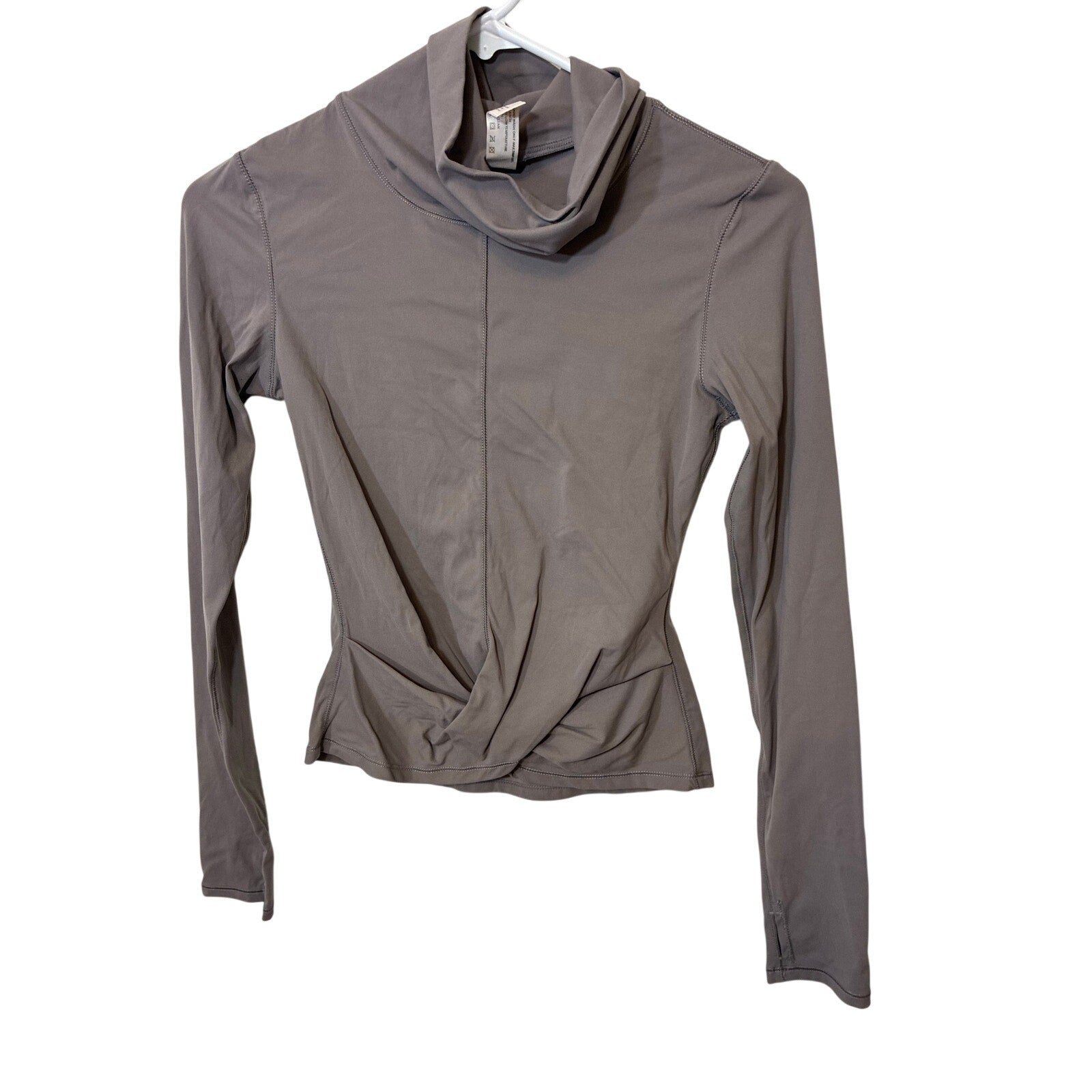 Taupe Gray Athletic Twist Front Top Women’s 4 Gorpcore Activewear Long Sleeve